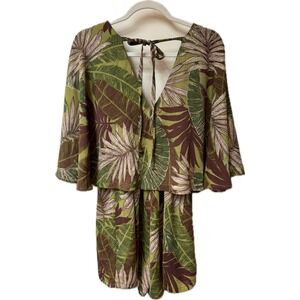 Vici Women's Tropical Green Playsuit Romper Vacation Hawaii Resort Sz Medium